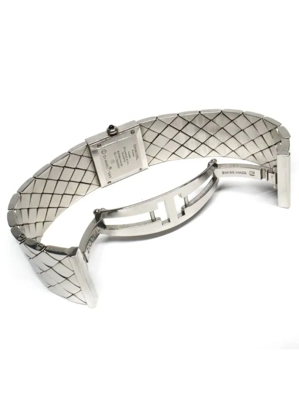 Chanel Matelasse Quilted Watch Black SS Quartz